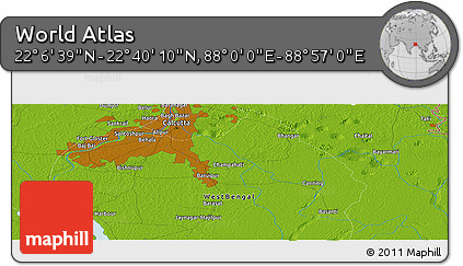 Physical Panoramic Map of the Area around 22° 23' 25" N, 88° 28' 29" E