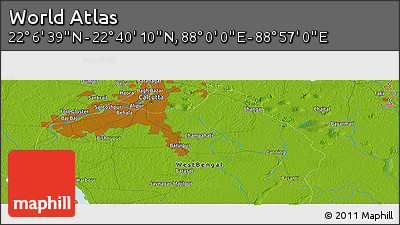 Physical Panoramic Map of the Area around 22° 23' 25" N, 88° 28' 29" E