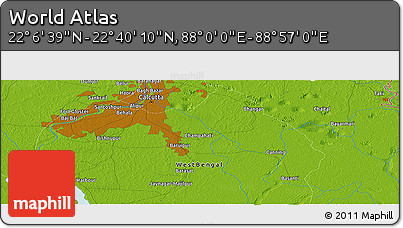 Physical Panoramic Map of the Area around 22° 23' 25" N, 88° 28' 29" E