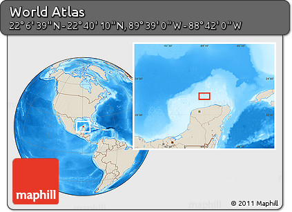 Shaded Relief Location Map of the Area around 22° 23' 25" N, 89° 10' 30" W