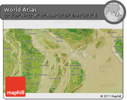 Satellite 3D Map of the Area around 22° 23' 25" N, 91° 1' 30" E