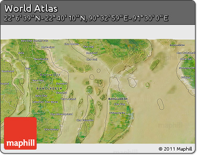 Satellite 3D Map of the Area around 22° 23' 25" N, 91° 1' 30" E