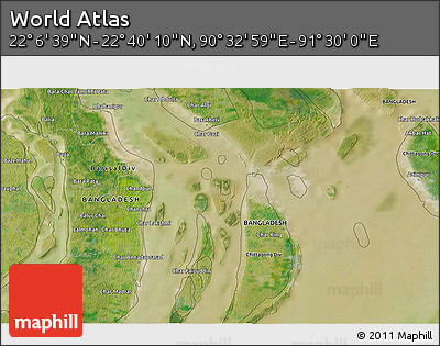 Satellite 3D Map of the Area around 22° 23' 25" N, 91° 1' 30" E