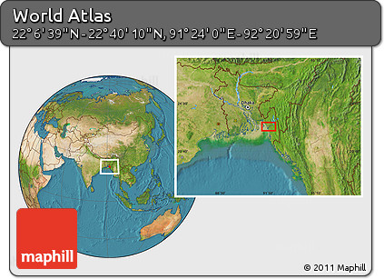 Satellite Location Map of the Area around 22° 23' 25" N, 91° 52' 30" E