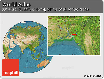 Satellite Location Map of the Area around 22° 23' 25" N, 91° 52' 30" E