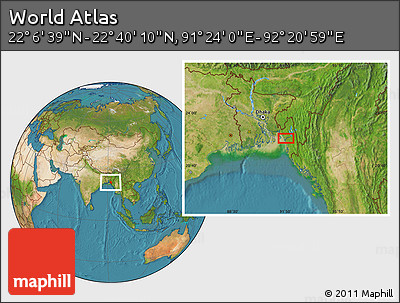 Satellite Location Map of the Area around 22° 23' 25" N, 91° 52' 30" E