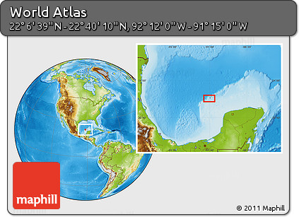 Physical Location Map of the Area around 22° 23' 25" N, 91° 43' 29" W