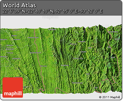 Satellite 3D Map of the Area around 22° 23' 25" N, 92° 43' 29" E