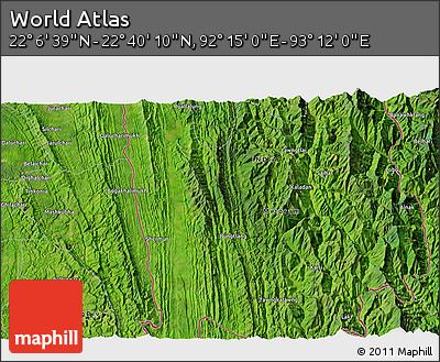 Satellite 3D Map of the Area around 22° 23' 25" N, 92° 43' 29" E