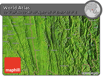 Satellite Map of the Area around 22° 23' 25" N, 92° 43' 29" E