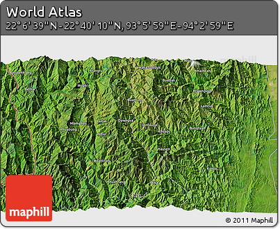 Satellite 3D Map of the Area around 22° 23' 25" N, 93° 34' 29" E