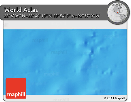 Physical 3D Map of the Area around 22° 23' 25" N, 93° 25' 30" W