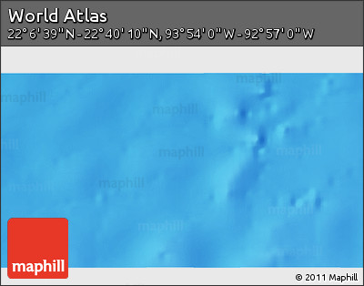 Physical 3D Map of the Area around 22° 23' 25" N, 93° 25' 30" W