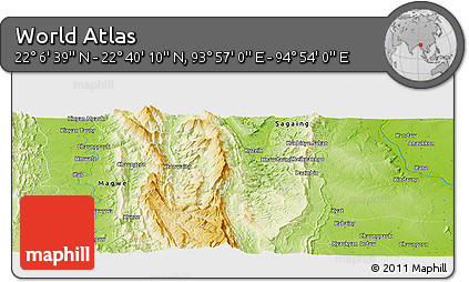 Physical Panoramic Map of the Area around 22° 23' 25" N, 94° 25' 30" E