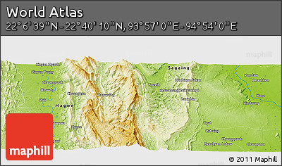 Physical Panoramic Map of the Area around 22° 23' 25" N, 94° 25' 30" E