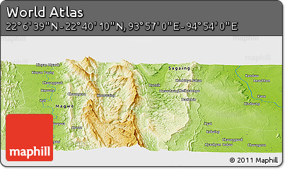 Physical Panoramic Map of the Area around 22° 23' 25" N, 94° 25' 30" E