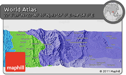 Political Panoramic Map of the Area around 22° 23' 25" N, 94° 25' 30" E