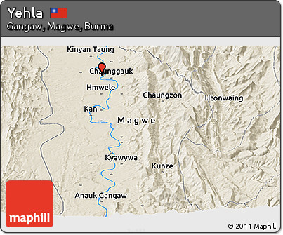 Shaded Relief Panoramic Map of Yehla