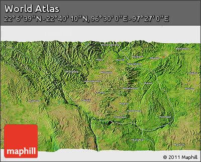 Satellite 3D Map of the Area around 22° 23' 25" N, 96° 58' 29" E
