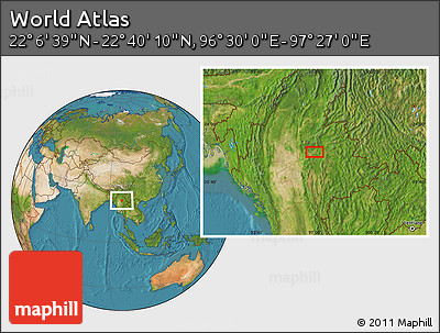 Satellite Location Map of the Area around 22° 23' 25" N, 96° 58' 29" E