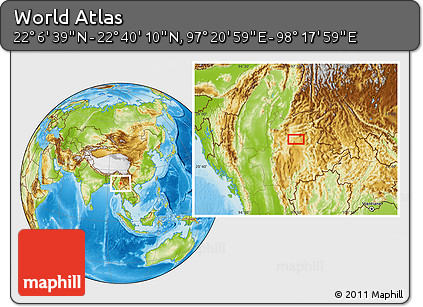 Physical Location Map of the Area around 22° 23' 25" N, 97° 49' 29" E