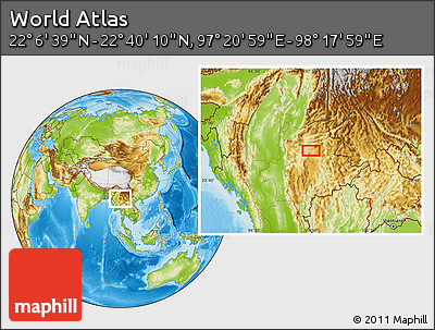 Physical Location Map of the Area around 22° 23' 25" N, 97° 49' 29" E
