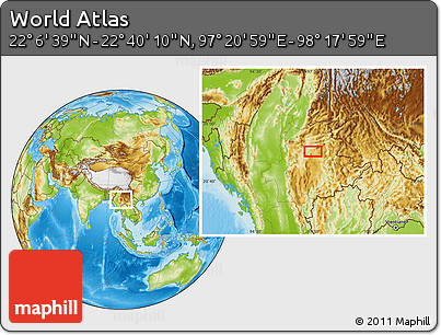 Physical Location Map of the Area around 22° 23' 25" N, 97° 49' 29" E