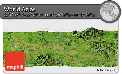 Satellite Panoramic Map of the Area around 22° 23' 25" N, 97° 49' 29" E
