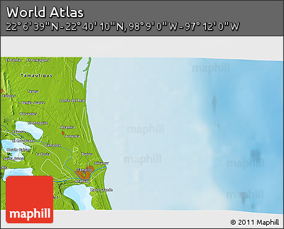 Physical 3D Map of the Area around 22° 23' 25" N, 97° 40' 30" W