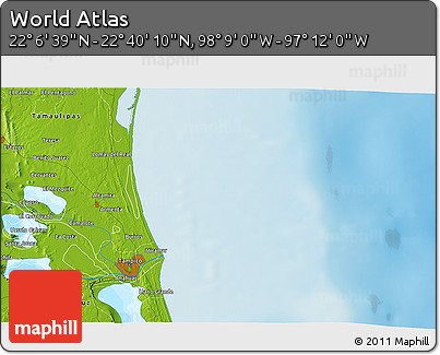 Physical 3D Map of the Area around 22° 23' 25" N, 97° 40' 30" W