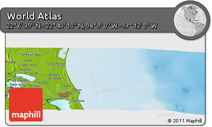 Physical Panoramic Map of the Area around 22° 23' 25" N, 97° 40' 30" W