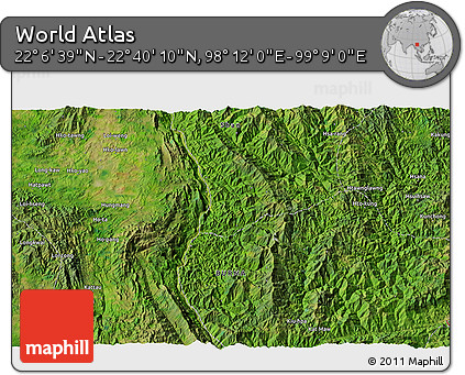 Satellite 3D Map of the Area around 22° 23' 25" N, 98° 40' 30" E