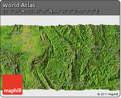 Satellite 3D Map of the Area around 22° 23' 25" N, 98° 40' 30" E