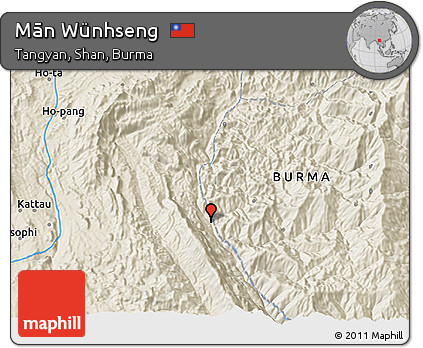 Shaded Relief 3D Map of Mān Wünhseng