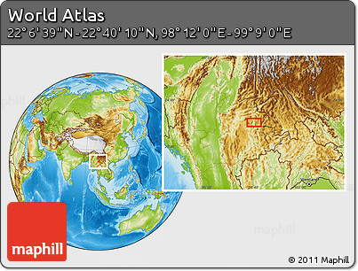 Physical Location Map of the Area around 22° 23' 25" N, 98° 40' 30" E