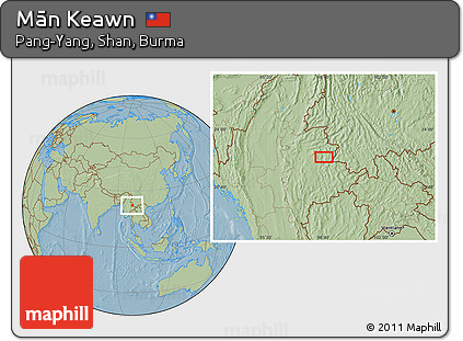 Savanna Style Location Map of Mān Keawn, hill shading