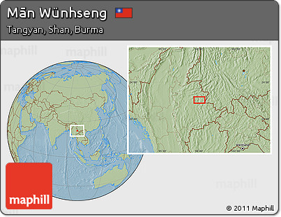 Savanna Style Location Map of Mān Wünhseng, hill shading