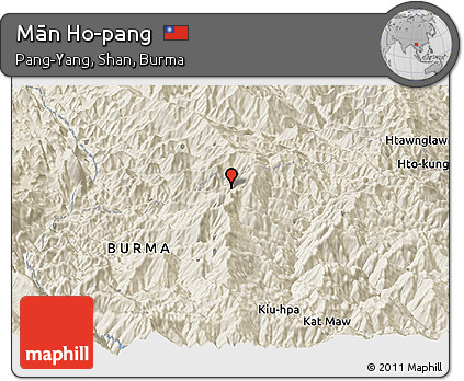Shaded Relief Panoramic Map of Mān Ho-pang