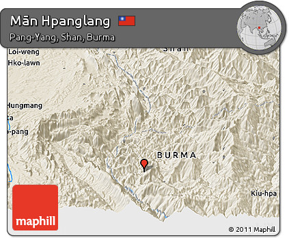 Shaded Relief Panoramic Map of Mān Hpanglang