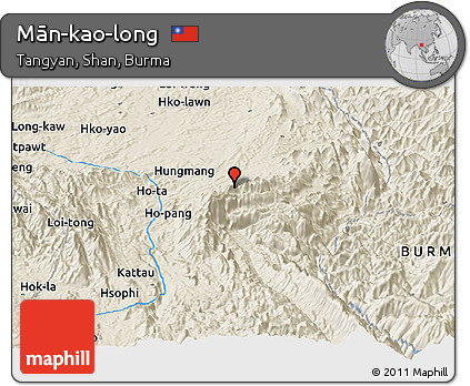 Shaded Relief Panoramic Map of Mān-kao-long