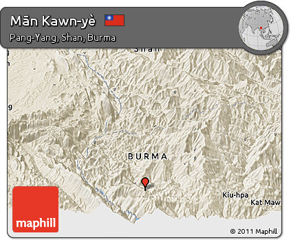 Shaded Relief Panoramic Map of Mān Kawn-yè