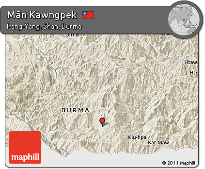 Shaded Relief Panoramic Map of Mān Kawngpek