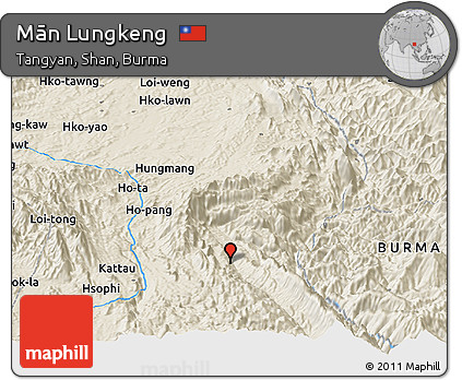 Shaded Relief Panoramic Map of Mān Lungkeng