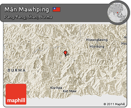 Shaded Relief Panoramic Map of Mān Mawhping