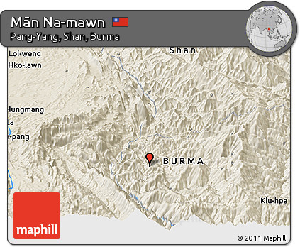 Shaded Relief Panoramic Map of Mān Na-mawn