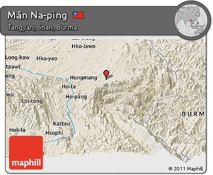 Shaded Relief Panoramic Map of Mān Na-ping