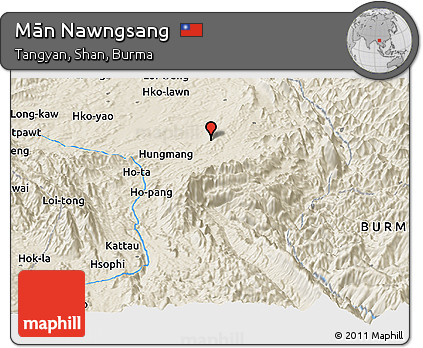Shaded Relief Panoramic Map of Mān Nawngsang