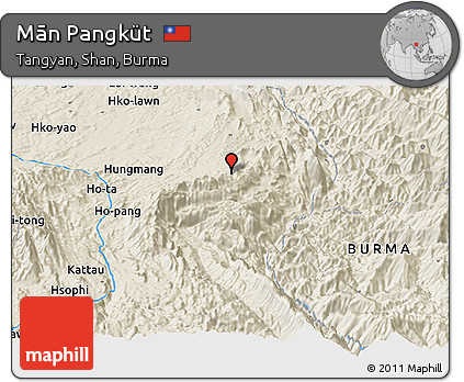 Shaded Relief Panoramic Map of Mān Pangküt