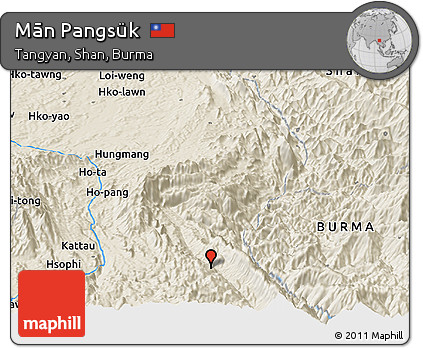 Shaded Relief Panoramic Map of Mān Pangsük