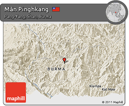Shaded Relief Panoramic Map of Mān Pinghkang